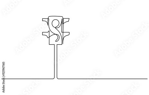 Continuous one line drawing of traffic lights with poles to regulate vehicle travel at road intersections, Light traffic one line continuous. Light traffic line art