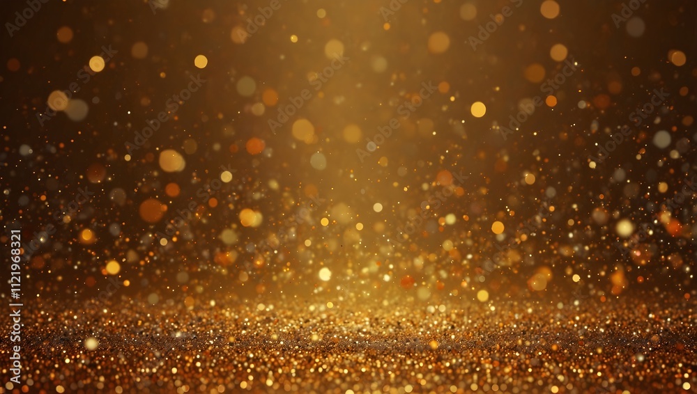 Naklejka premium Gold glitter and light, falling on a dark surface.