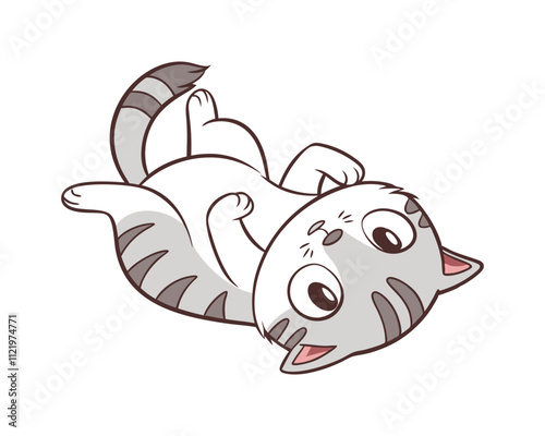 Cute Scottish Fold cat lying upside down, isolated white background