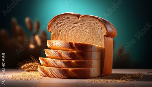 Freshly sliced bread with a golden crust and soft, delicious comfort photo