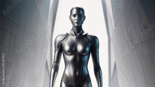 Cyborg Woman with Futuristic Technology Concept photo