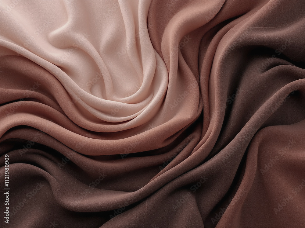 Fototapeta premium Smooth fabric folds with a smooth texture in shades of beige, and brown, creating a gradient and movement effect.Mocha Mousse color