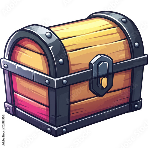 Vibrant Illustrated Treasure Chest with Antique Design - Modern Cartoon Style