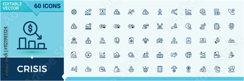 Urgent Situation linear icon collection. Includes thin line solution, analysis, resources, change, arrow, economy, risk, financial. Simple icon designs. Solid line editable vector illustration.
