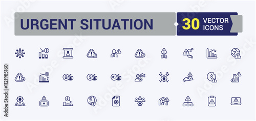 Urgent Situation line web icon set. Containing market, economy, plan, report, risk and more. Flat UI icon design. Editable vector outline and solid icons.