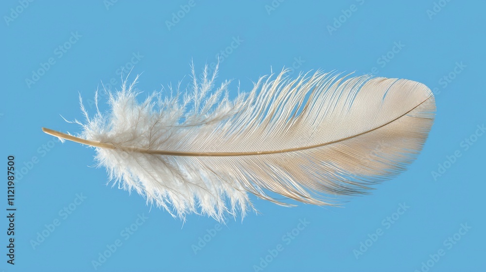 Obraz premium A delicate white feather against a blue background.