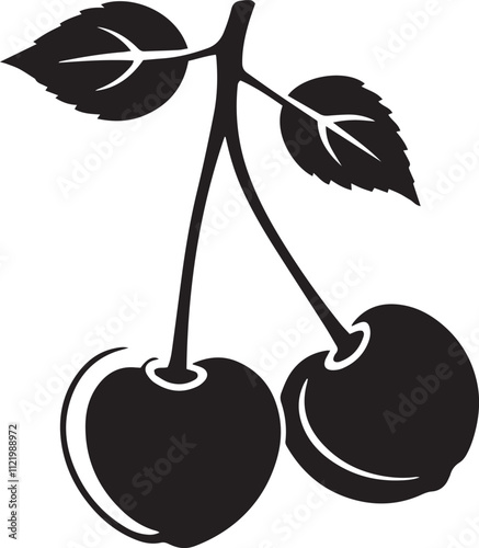 Cherry fruit vector design silhouette isolated on white background.
