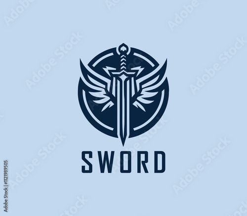 Sword logo design. Silhouettes of medieval knight sword. Morden sword logo template vector