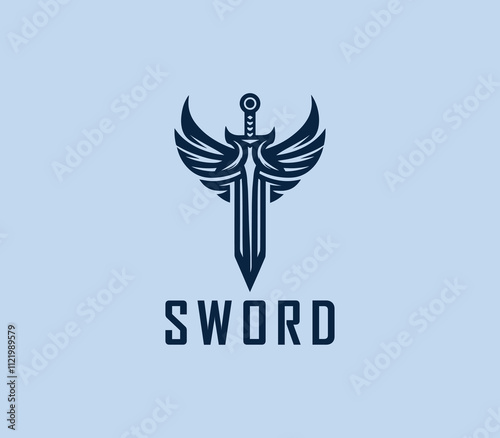 Sword logo design. Silhouettes of medieval knight sword. Morden sword logo template vector