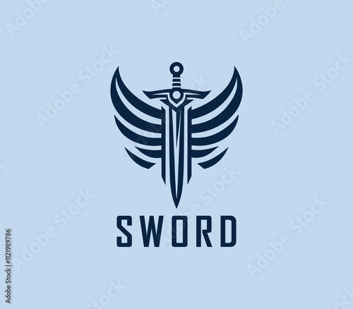 Sword logo design. Silhouettes of medieval knight sword. Morden sword logo template vector