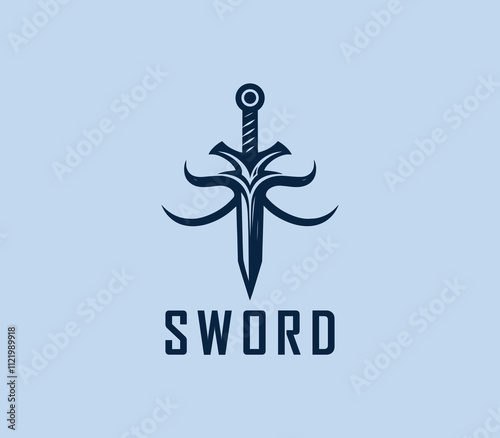 Sword logo design. Silhouettes of medieval knight sword. Morden sword logo template vector