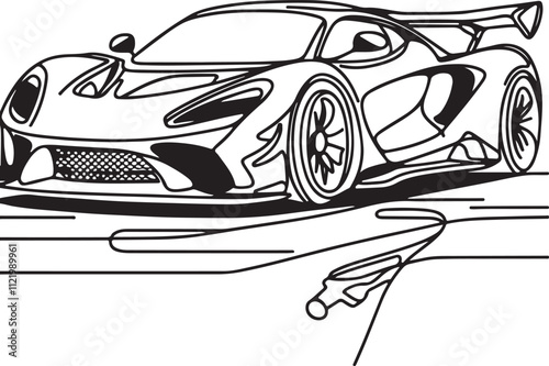 Line Drawing of a Sport Car Electric Vehicle Theme on White Background photo