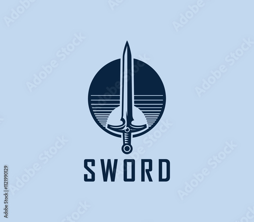 Sword logo design. Silhouettes of medieval knight sword. Morden sword logo template vector