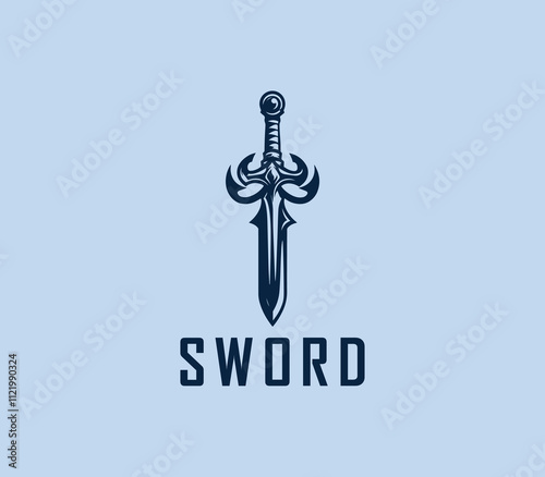 Sword logo design. Silhouettes of medieval knight sword. Morden sword logo template vector