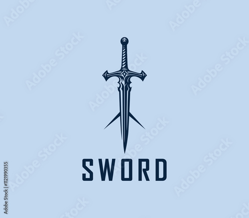 Sword logo design. Silhouettes of medieval knight sword. Morden sword logo template vector