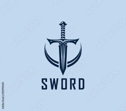Sword logo design. Silhouettes of medieval knight sword. Morden sword logo template vector