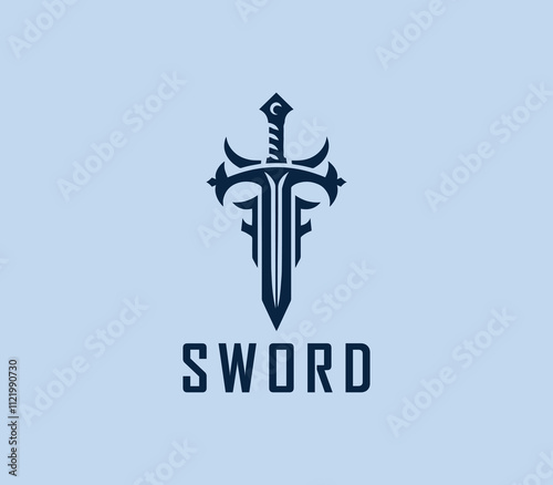 Sword logo design. Silhouettes of medieval knight sword. Morden sword logo template vector