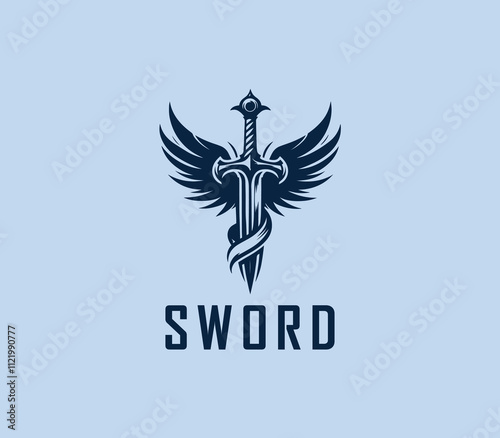 Sword logo design. Silhouettes of medieval knight sword. Morden sword logo template vector