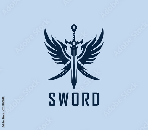 Sword logo design. Silhouettes of medieval knight sword. Morden sword logo template vector