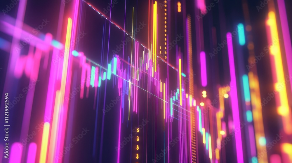 Abstract depiction of financial graphs and charts in neon colors Abstract depiction of financial graphs and charts in neon colors