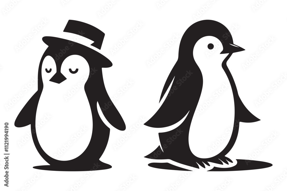 Obraz premium Elegant Penguin Silhouette Arctic Bird in Stylish Vector Illustration