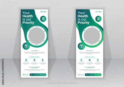 Modern health care and medical roll up design, standee and banner template. Medical doctor healthcare roll up banner design. Vector illustration design 