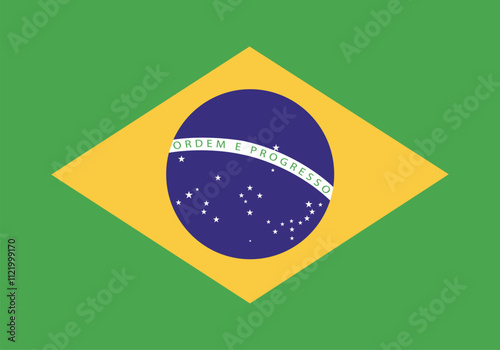 Vector illustration of the Brazil flag in its original 7:10 proportion, featuring a green field with a yellow rhombus, a blue globe with white stars, and the "Ordem e Progresso" motto.