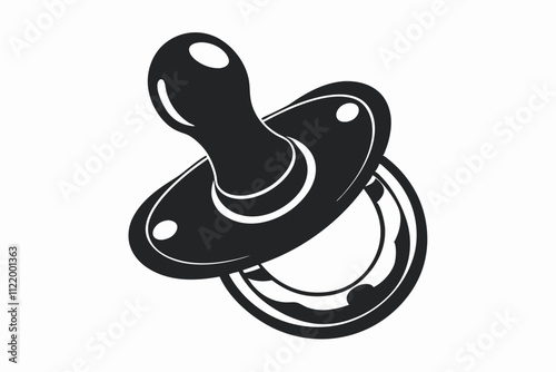 Silhouette Design of a Baby Pacifier with Rounded Nipple and Ring Handle in a Minimalist Playful Style