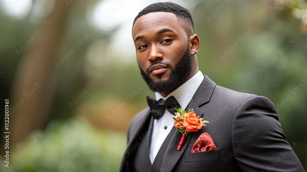 Elegant Groom Portrait: A Dapper Man in a Black Suit Elegant Groom Portrait: A Dapper Man in a Black Suit