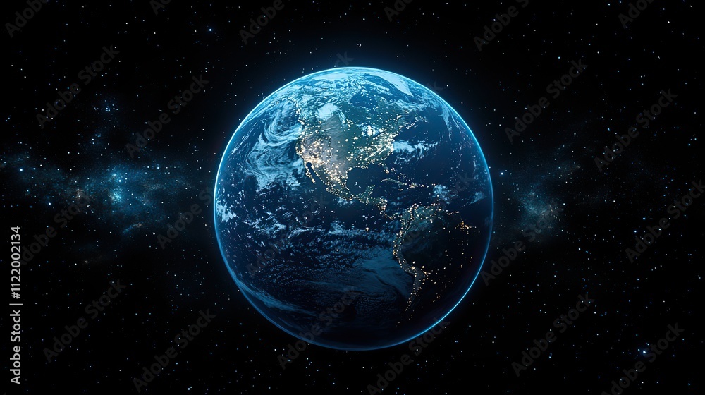Obraz premium A digital representation of Earth showcases a network grid, symbolizing the essential themes of global communication and advanced information technology