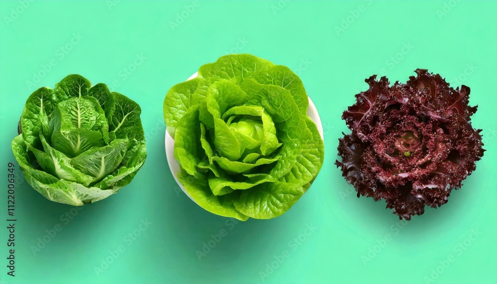 Obraz premium Fresh lettuces on a vibrant green background.