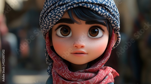 A 3D cartoon Arab character, rendered in realistic detail, is ready for animation and creative projects