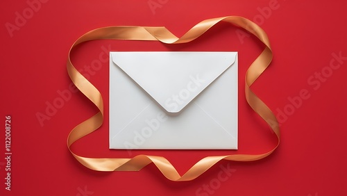 Wallpaper Mural Close up view of envelope and ribbon isolated on red Torontodigital.ca