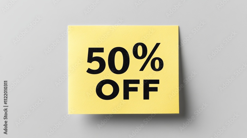 Minimalistic Sale Announcement 50 Off Discount. Square Note, Simple Design on White Background Minimalistic Sale Announcement 50 Off Discount. Square Note, Simple Design on White Background