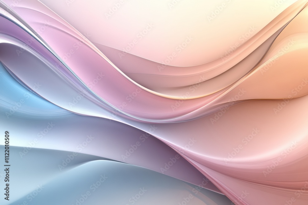 Fototapeta premium Soft undulating waves in pastel colors create a tranquil backdrop, providing ample space for creative mockups and design elements. Generative AI