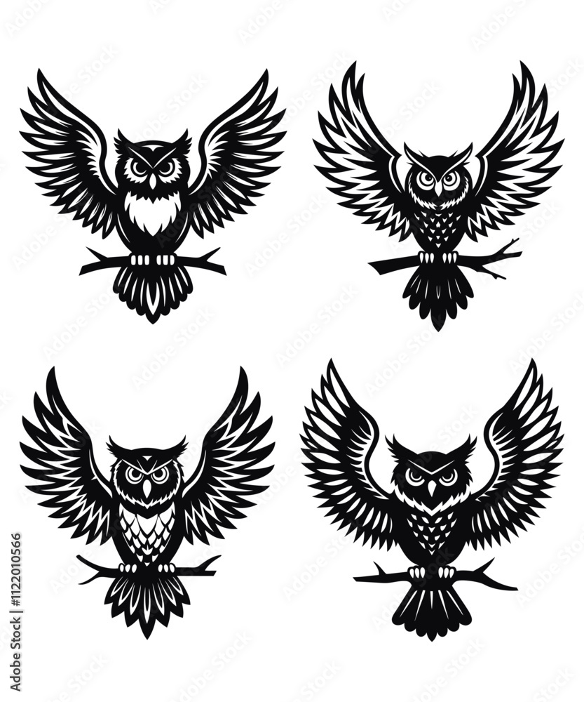 Fototapeta premium Owl silhouette vector illustrations