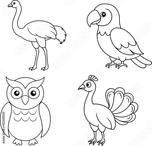 A Set Of Birds Line Art Illustration