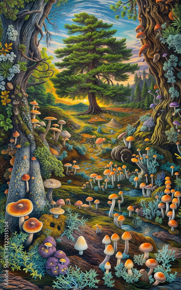 Fototapeta premium Mushroom glade in the forest