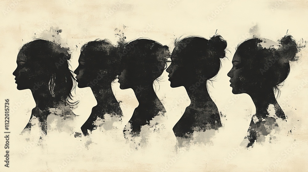 A black and white pattern features silhouettes of people against a background, creating an intriguing visual effect A black and white pattern features silhouettes of people against a background, creating an intriguing visual effect