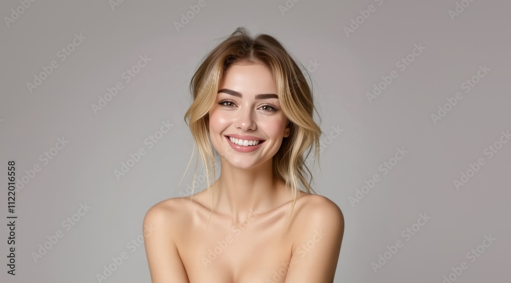 Fototapeta premium Beautiful smiling young woman with clean fresh skin and white teeth.