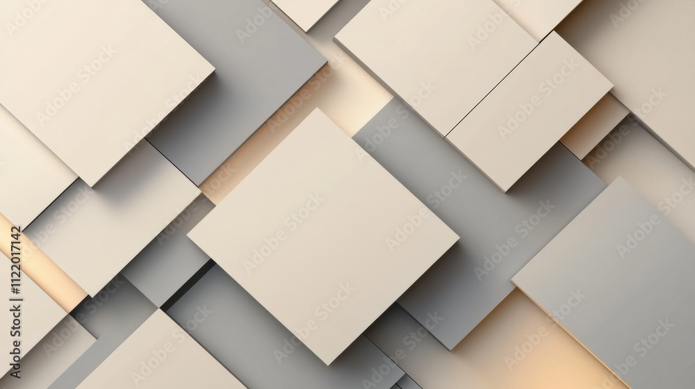 Obraz premium Layered squares in muted tones create a dynamic 3D abstract design, ideal for showcasing artistic concepts with plenty of copy space. Generative AI