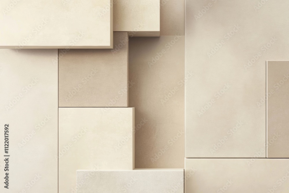 Fototapeta premium This abstract composition showcases various beige geometric shapes arranged in a dynamic layout, providing ample copy space for design needs. Generative AI
