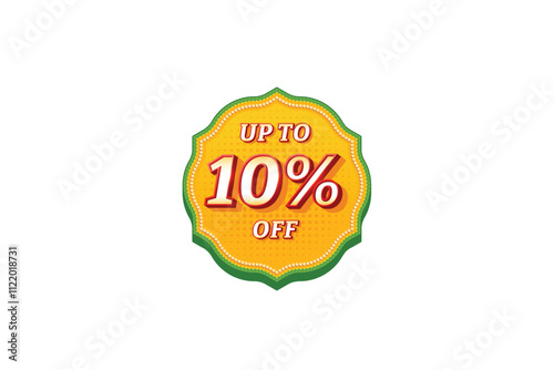 Sale Discount Label. Festival Ethnic Shape Sale Promotion Stamp. Price Upto 10% Off Tag. Yellow And Green Combo Sale Label.