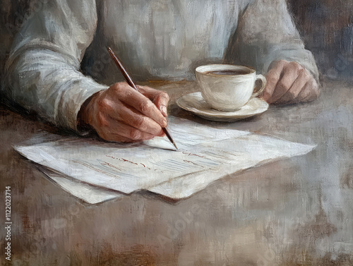 person writing on a table