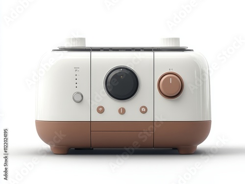 A modern kitchen appliance in mocha mousse color, featuring a sleek design with a central dial and buttons for functionality