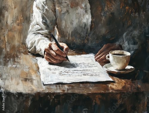 person writing on a table