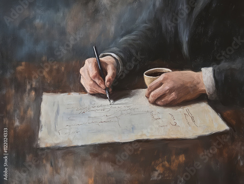 person writing on a table