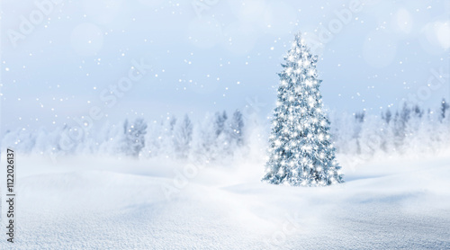 Weisser Weihnachtsbaum in winterlicher Schneelandschaft