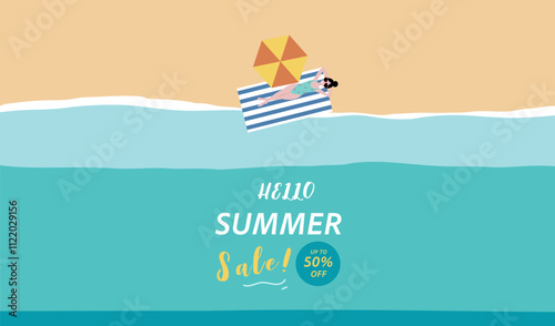 Summer background with sea and beach .Vector summer banner