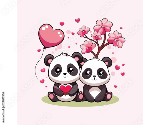 Panda Couple in Love Isolated Vector Illustration